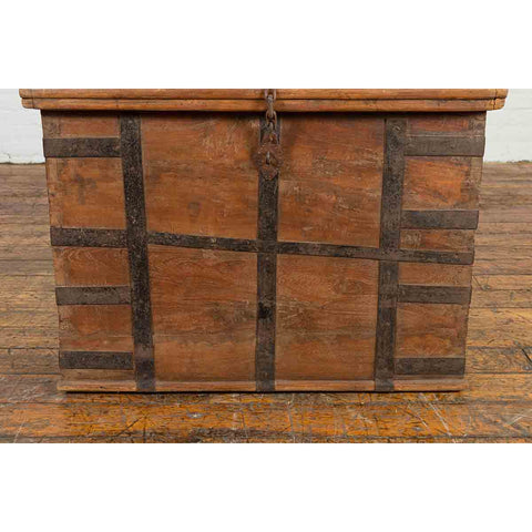 Rustic Indian 19th Century Wooden Trunk with Iron Hardware and Weathered Patina-YN7100-7. Asian & Chinese Furniture, Art, Antiques, Vintage Home Décor for sale at FEA Home