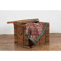 Rustic Indian 19th Century Wooden Trunk with Iron Hardware and Weathered Patina