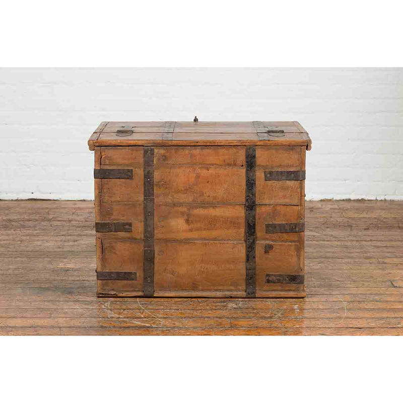 Rustic Indian 19th Century Wooden Trunk with Iron Hardware and Weathered Patina-YN7100-10. Asian & Chinese Furniture, Art, Antiques, Vintage Home Décor for sale at FEA Home