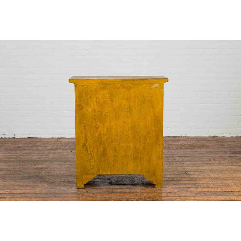 Vintage Thai Side Chest with Mustard Glaze, Five Drawers and Distressed Patina-YN7101-12. Asian & Chinese Furniture, Art, Antiques, Vintage Home Décor for sale at FEA Home