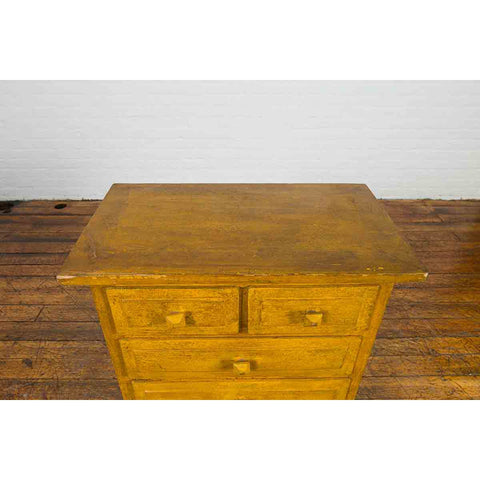 Vintage Thai Side Chest with Mustard Glaze, Five Drawers and Distressed Patina-YN7101-9. Asian & Chinese Furniture, Art, Antiques, Vintage Home Décor for sale at FEA Home