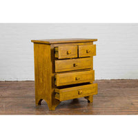 Vintage Thai Side Chest with Mustard Glaze, Five Drawers and Distressed Patina