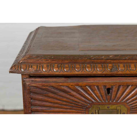 Indonesian 19th Century Five-Drawer Chest with Carved Sunburst and Ovoid Motifs