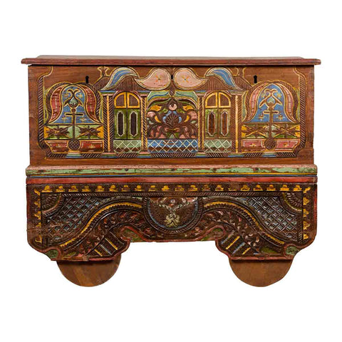 Indonesian Madurese 19th Century Polychrome Merchant's Blanket Chest on Wheels