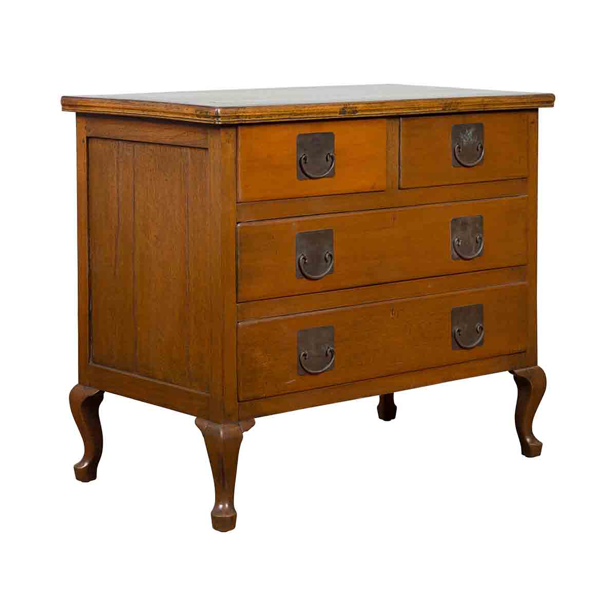 Chinese Vintage Four-Drawer Chest with Caramel Patina and Iron Hardware-1. Asian & Chinese Furniture, Art, Antiques, Vintage Home Décor for sale at FEA Home