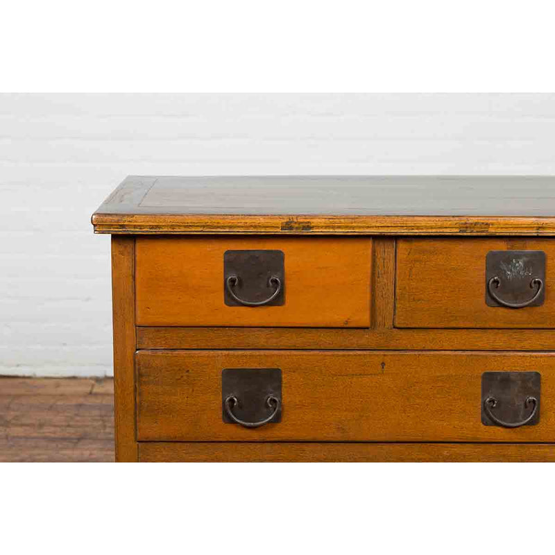 Chinese Vintage Four-Drawer Chest with Caramel Patina and Iron Hardware