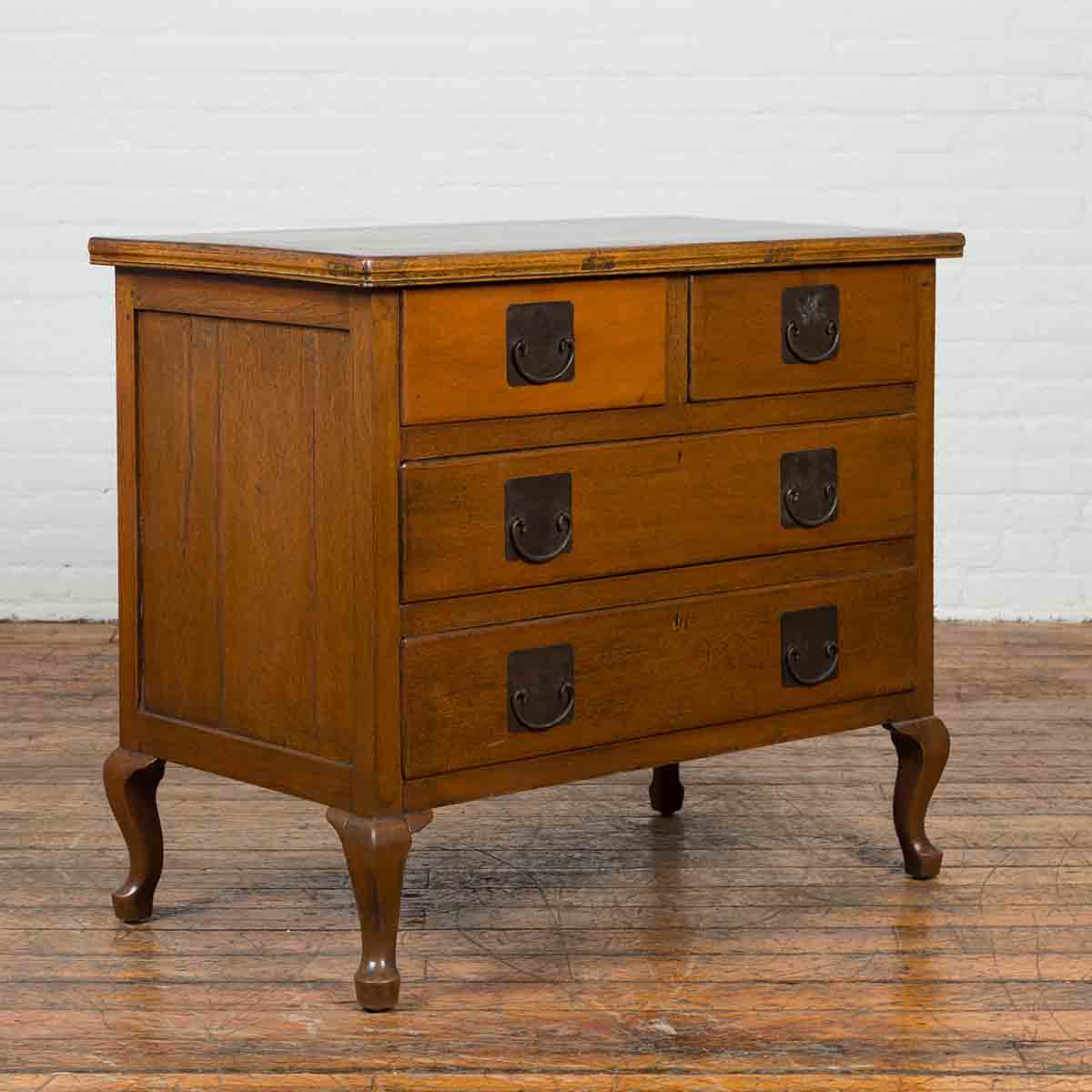 Chinese Vintage Four-Drawer Chest with Caramel Patina and Iron Hardware-2. Asian & Chinese Furniture, Art, Antiques, Vintage Home Décor for sale at FEA Home