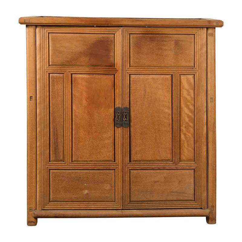 Chinese Vintage Natural Wood Finish Cabinet with Two Doors and Hidden Drawers- Asian Antiques, Vintage Home Decor & Chinese Furniture - FEA Home