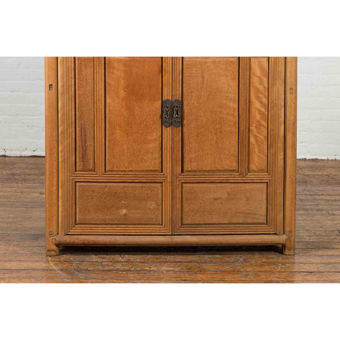 Chinese Vintage Natural Wood Finish Cabinet with Two Doors and Hidden Drawers