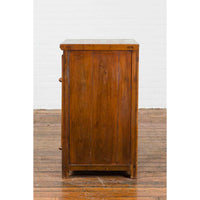 Vintage Brown Elmwood Chinese Side Cabinet with Two Drawers over Double Doors