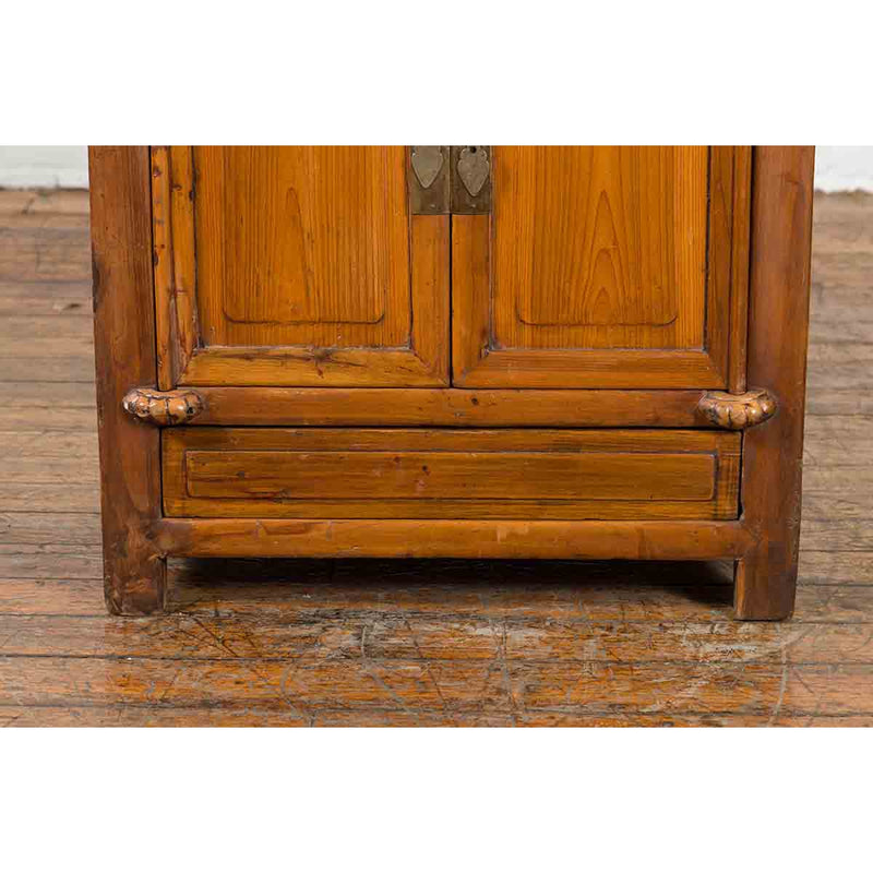 Vintage Brown Elmwood Chinese Side Cabinet with Two Drawers over Double Doors-8. Asian & Chinese Furniture, Art, Antiques, Vintage Home Décor for sale at FEA Home