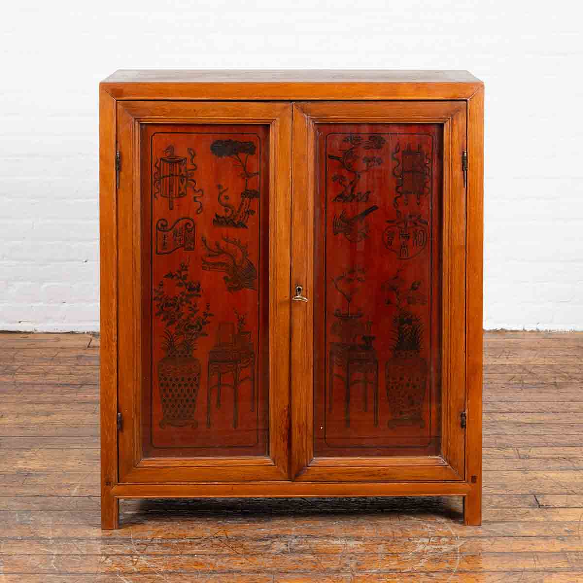 Chinese Early 20th Century Cabinet with Ink-Decorated Panels under Glass-2. Asian & Chinese Furniture, Art, Antiques, Vintage Home Décor for sale at FEA Home