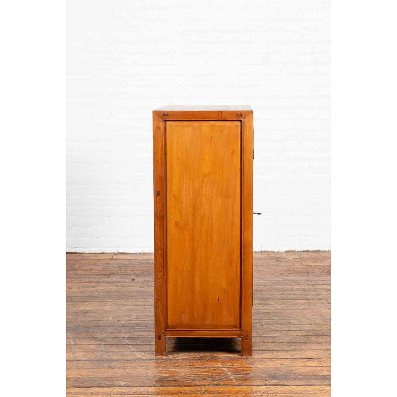 Chinese Early 20th Century Cabinet with Ink-Decorated Panels under Glass