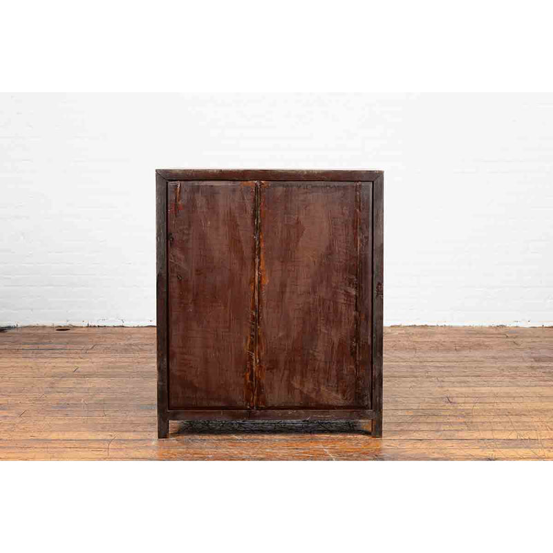 Chinese Early 20th Century Cabinet with Ink-Decorated Panels under Glass