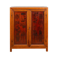 Chinese Early 20th Century Cabinet with Ink-Decorated Panels under Glass