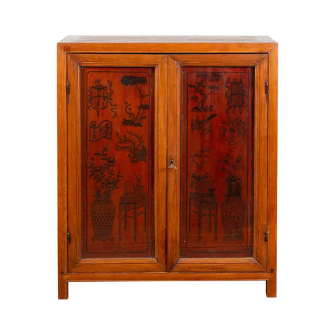 Chinese Early 20th Century Cabinet with Ink-Decorated Panels under Glass- Asian Antiques, Vintage Home Decor & Chinese Furniture - FEA Home