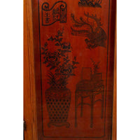 Chinese Early 20th Century Cabinet with Ink-Decorated Panels under Glass