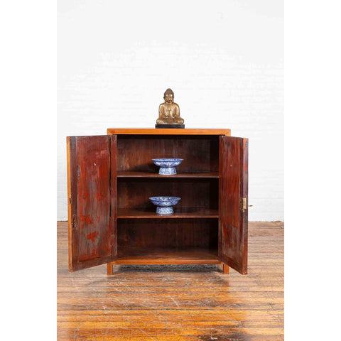 Chinese Early 20th Century Cabinet with Ink-Decorated Panels under Glass
