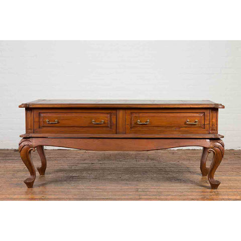 Dutch Colonial Early 20th Century Low Table with Two Drawers and Cabriole Legs-YN7114-2. Asian & Chinese Furniture, Art, Antiques, Vintage Home Décor for sale at FEA Home