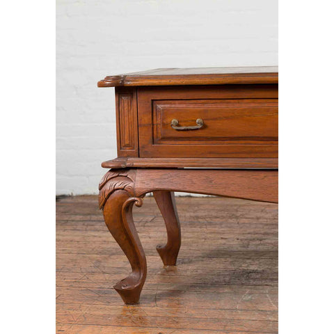Dutch Colonial Early 20th Century Low Table with Two Drawers and Cabriole Legs-YN7114-5. Asian & Chinese Furniture, Art, Antiques, Vintage Home Décor for sale at FEA Home