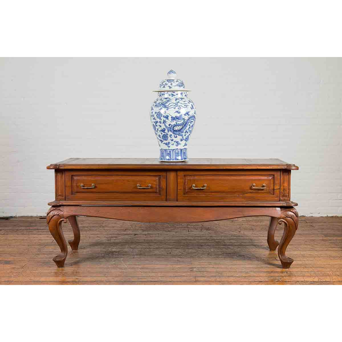 Dutch Colonial Early 20th Century Low Table with Two Drawers and Cabriole Legs-7. Asian &amp; Chinese Furniture, Art, Antiques, Vintage Home Décor for sale at FEA Home