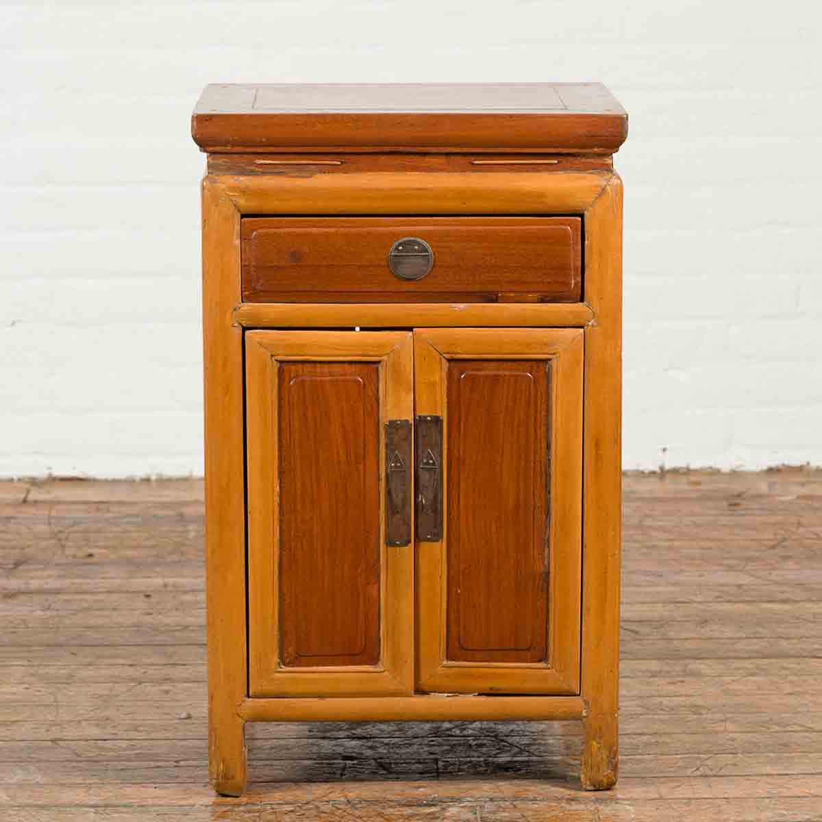 Vintage Two-Toned Side Table Cabinet with Single Drawer and Double Doors-2. Asian & Chinese Furniture, Art, Antiques, Vintage Home Décor for sale at FEA Home