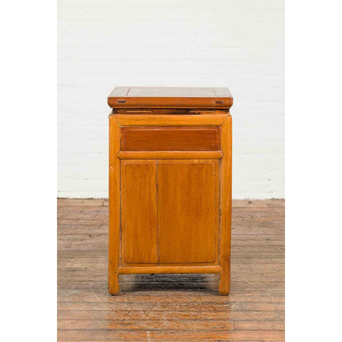 Chinese Vintage Two-Toned Side Table with Single Drawer and Double Doors
