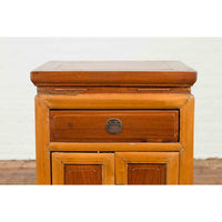 Chinese Vintage Two-Toned Side Table with Single Drawer and Double Doors