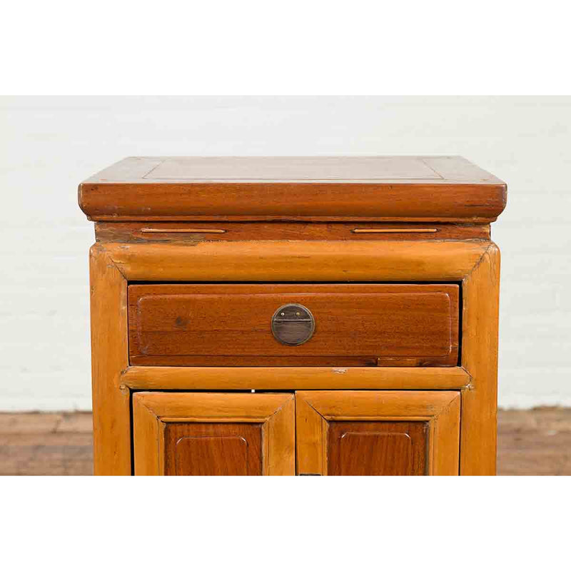 Chinese Vintage Two-Toned Side Table with Single Drawer and Double Doors