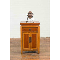 Chinese Vintage Two-Toned Side Table with Single Drawer and Double Doors