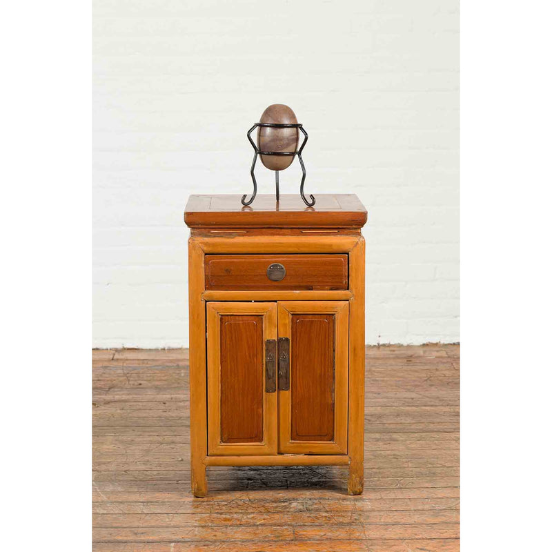 Chinese Vintage Two-Toned Side Table with Single Drawer and Double Doors