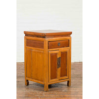 Chinese Vintage Two-Toned Side Table with Single Drawer and Double Doors