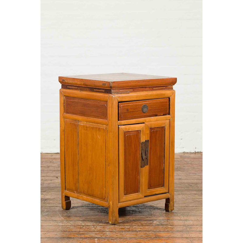 Chinese Vintage Two-Toned Side Table with Single Drawer and Double Doors