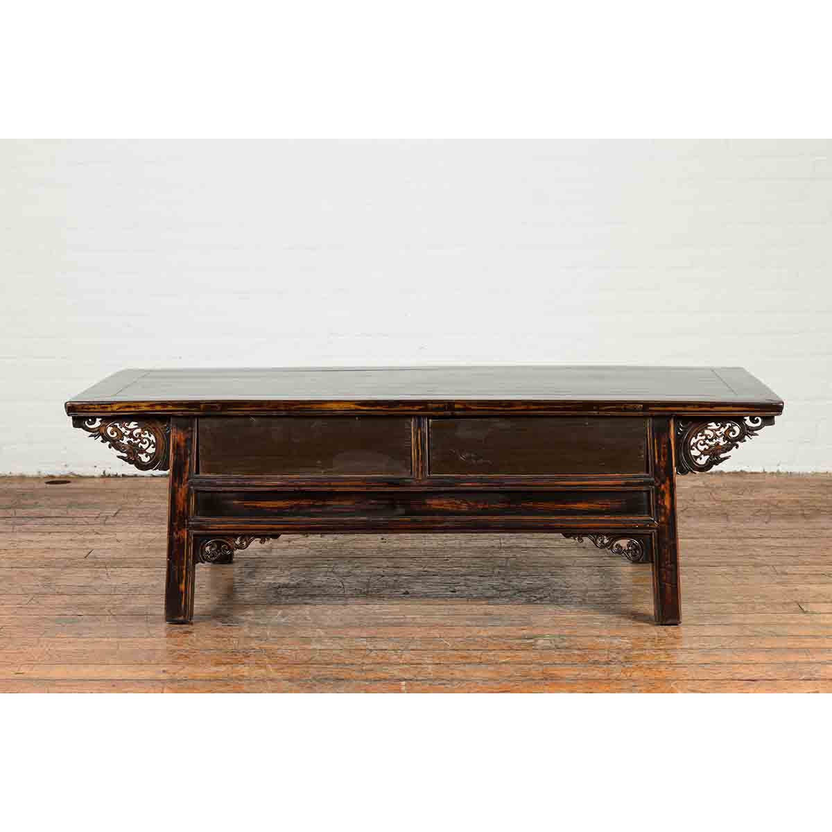 Chinese Qing Dynasty 19th Century Black Lacquer Coffee Table with Two Drawers-15. Asian &amp; Chinese Furniture, Art, Antiques, Vintage Home Décor for sale at FEA Home