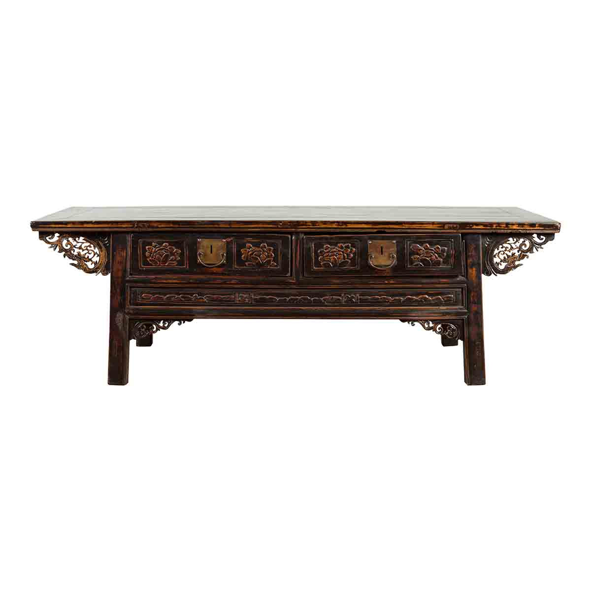 Chinese Qing Dynasty 19th Century Black Lacquer Coffee Table with Two Drawers-1. Asian & Chinese Furniture, Art, Antiques, Vintage Home Décor for sale at FEA Home