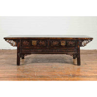 Chinese Qing Dynasty 19th Century Black Lacquer Coffee Table with Two Drawers