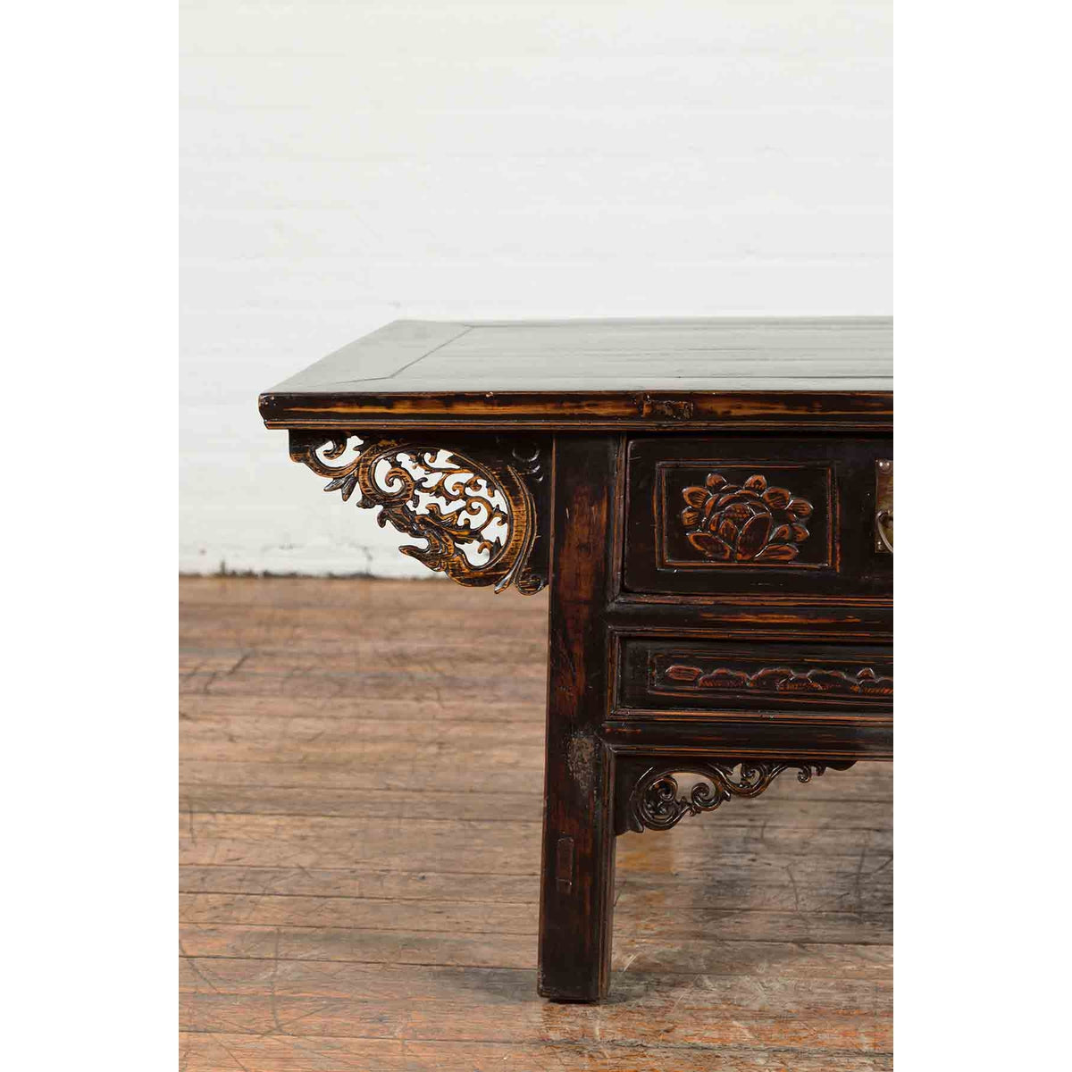 Chinese Qing Dynasty 19th Century Black Lacquer Coffee Table with Two Drawers-6. Asian &amp; Chinese Furniture, Art, Antiques, Vintage Home Décor for sale at FEA Home