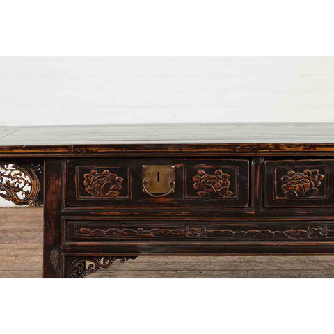 Chinese Qing Dynasty 19th Century Black Lacquer Coffee Table with Two Drawers