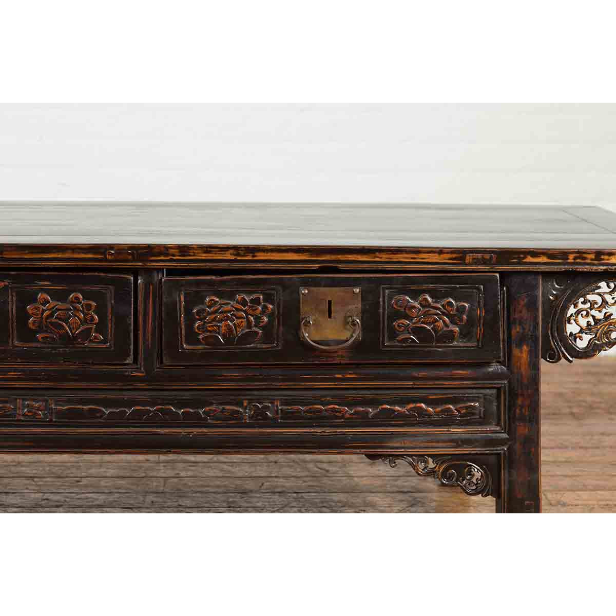 Chinese Qing Dynasty 19th Century Black Lacquer Coffee Table with Two Drawers-8. Asian &amp; Chinese Furniture, Art, Antiques, Vintage Home Décor for sale at FEA Home