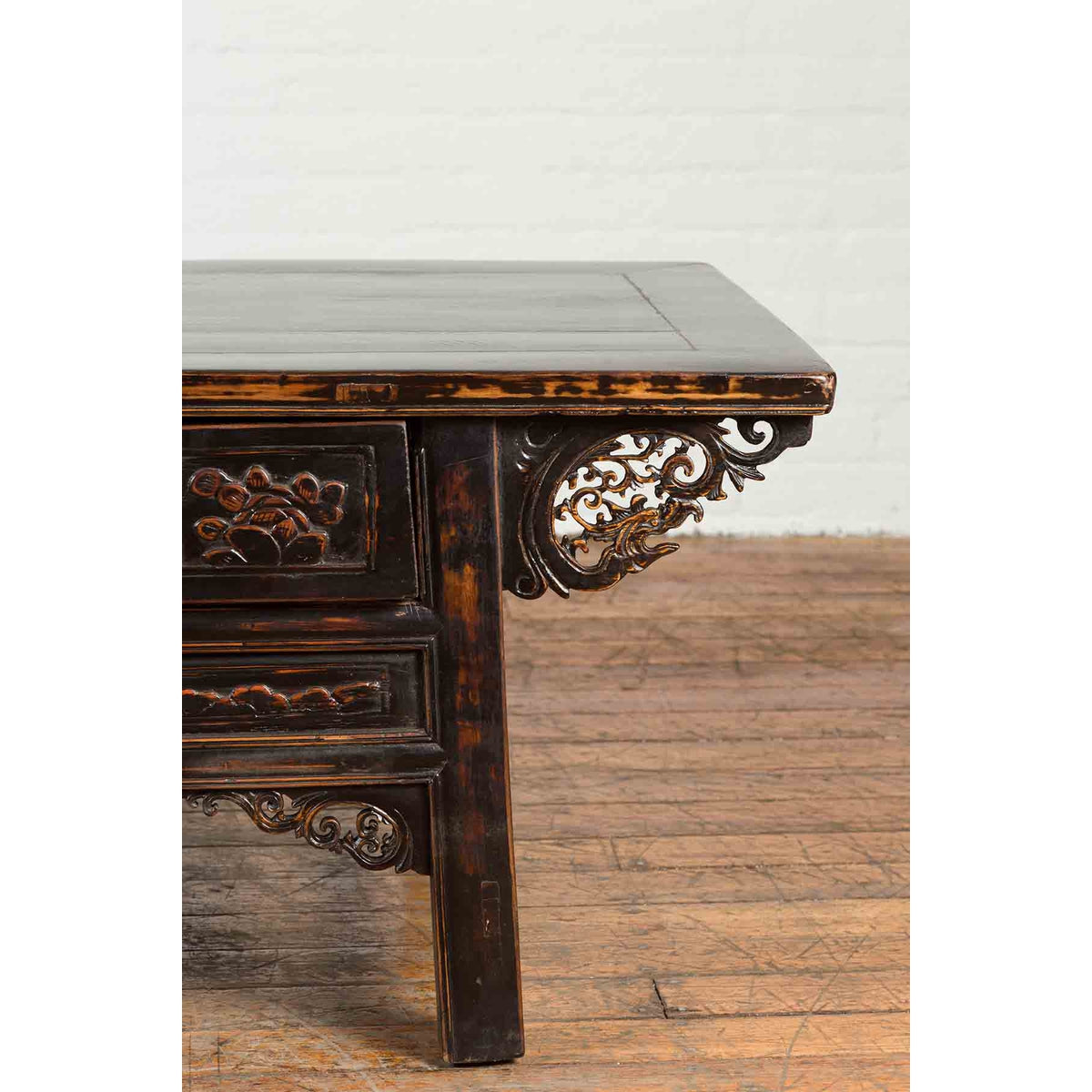 Chinese Qing Dynasty 19th Century Black Lacquer Coffee Table with Two Drawers-9. Asian &amp; Chinese Furniture, Art, Antiques, Vintage Home Décor for sale at FEA Home