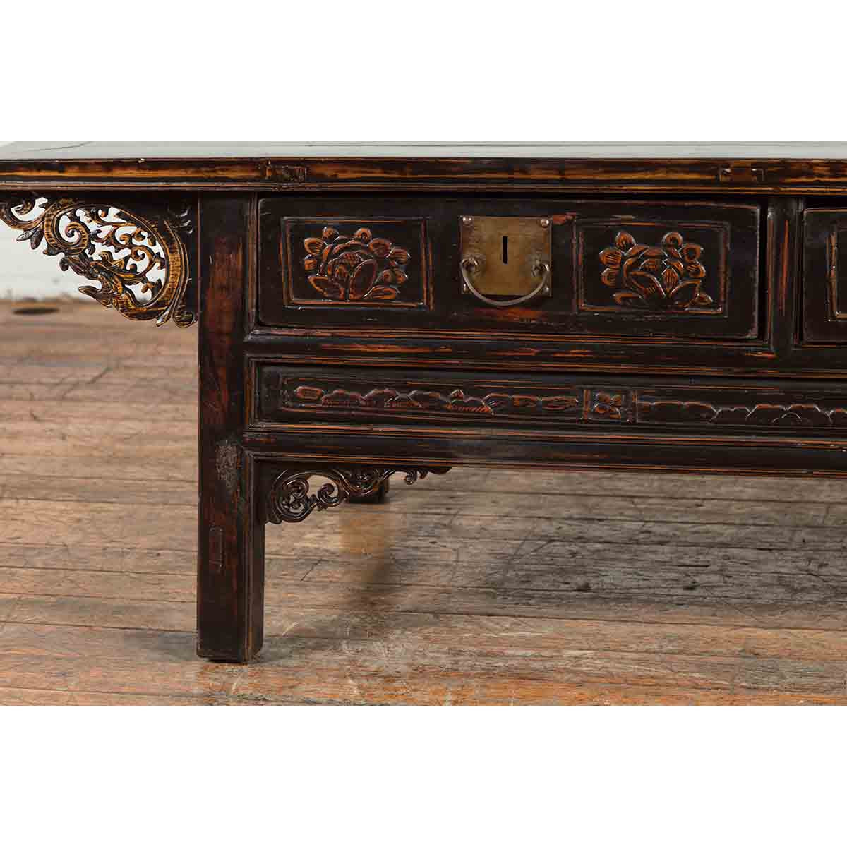 Chinese Qing Dynasty 19th Century Black Lacquer Coffee Table with Two Drawers-10. Asian &amp; Chinese Furniture, Art, Antiques, Vintage Home Décor for sale at FEA Home