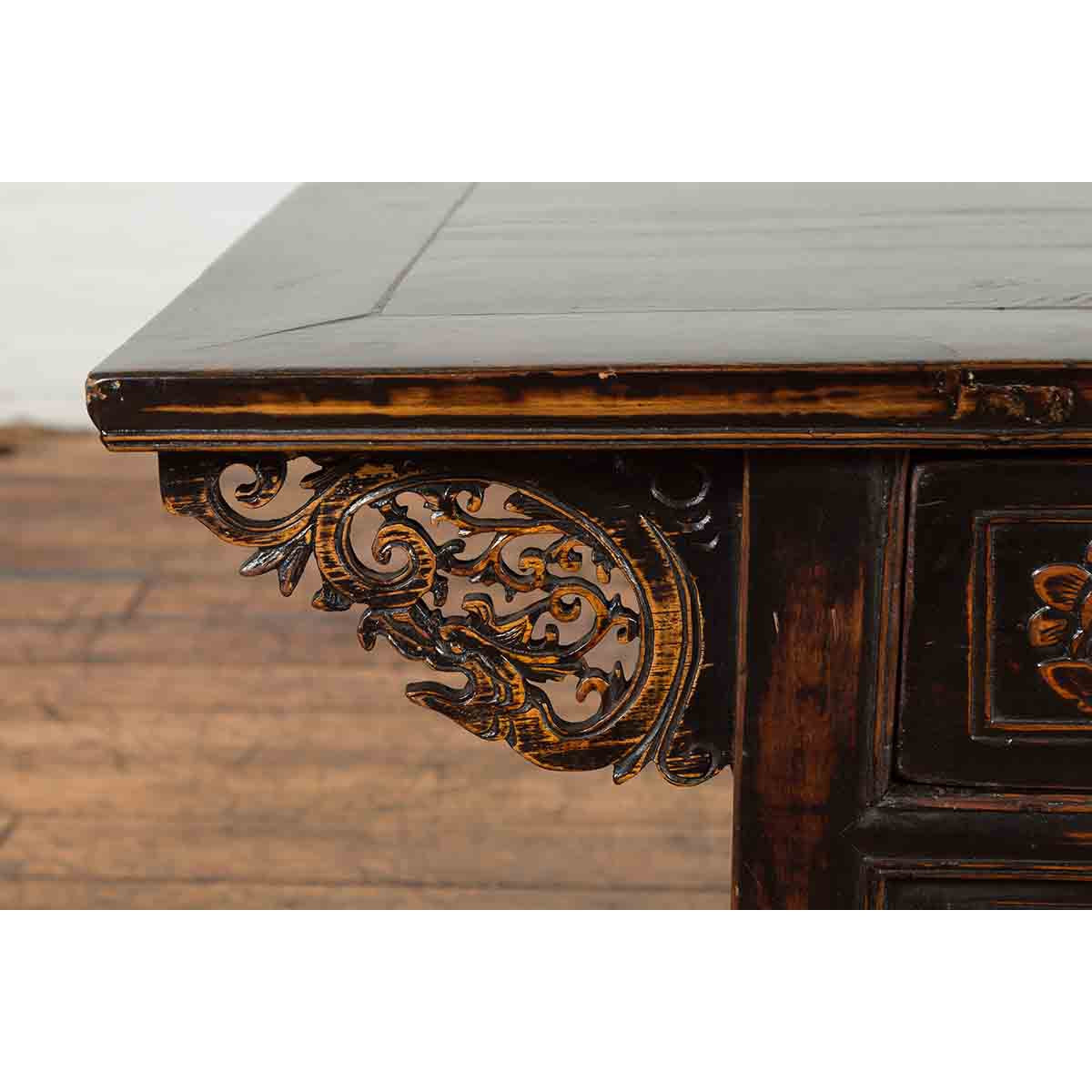 Chinese Qing Dynasty 19th Century Black Lacquer Coffee Table with Two Drawers-12. Asian &amp; Chinese Furniture, Art, Antiques, Vintage Home Décor for sale at FEA Home