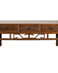 Chinese Vintage Coffee Table with Three Carved Drawers and Openwork Apron-1. Asian & Chinese Furniture, Art, Antiques, Vintage Home Décor for sale at FEA Home