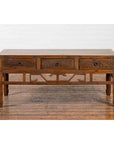Chinese Vintage Coffee Table with Three Carved Drawers and Openwork Apron-2. Asian & Chinese Furniture, Art, Antiques, Vintage Home Décor for sale at FEA Home