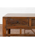 Chinese Vintage Coffee Table with Three Carved Drawers and Openwork Apron-7. Asian & Chinese Furniture, Art, Antiques, Vintage Home Décor for sale at FEA Home
