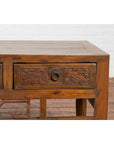 Chinese Vintage Coffee Table with Three Carved Drawers and Openwork Apron-8. Asian & Chinese Furniture, Art, Antiques, Vintage Home Décor for sale at FEA Home