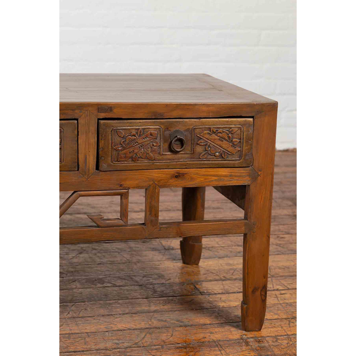 Chinese Vintage Coffee Table with Three Carved Drawers and Openwork Apron-11. Asian &amp; Chinese Furniture, Art, Antiques, Vintage Home Décor for sale at FEA Home