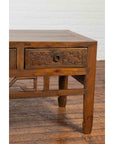 Chinese Vintage Coffee Table with Three Carved Drawers and Openwork Apron-11. Asian & Chinese Furniture, Art, Antiques, Vintage Home Décor for sale at FEA Home