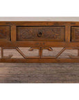 Chinese Vintage Coffee Table with Three Carved Drawers and Openwork Apron-12. Asian & Chinese Furniture, Art, Antiques, Vintage Home Décor for sale at FEA Home