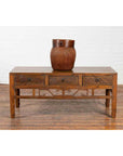 Chinese Vintage Coffee Table with Three Carved Drawers and Openwork Apron-3. Asian & Chinese Furniture, Art, Antiques, Vintage Home Décor for sale at FEA Home